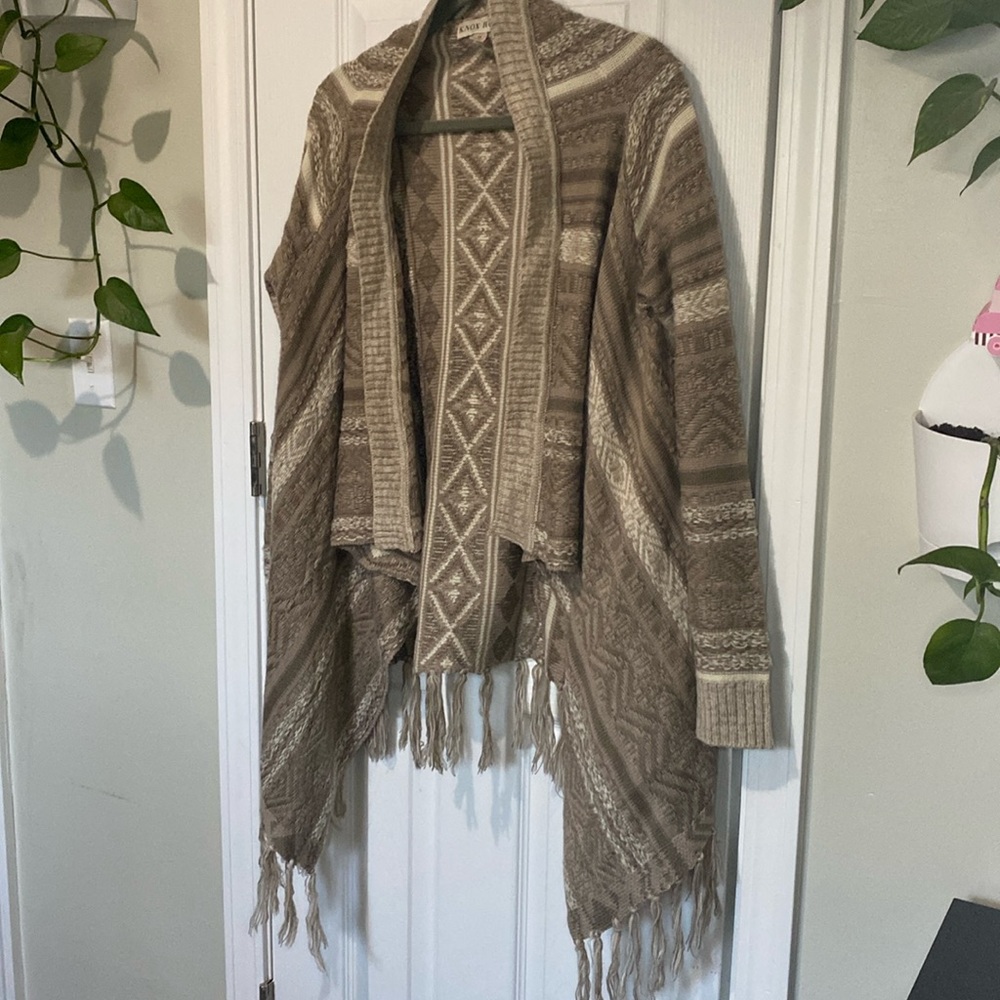 Tan and White Boho Patterned Cardigan
